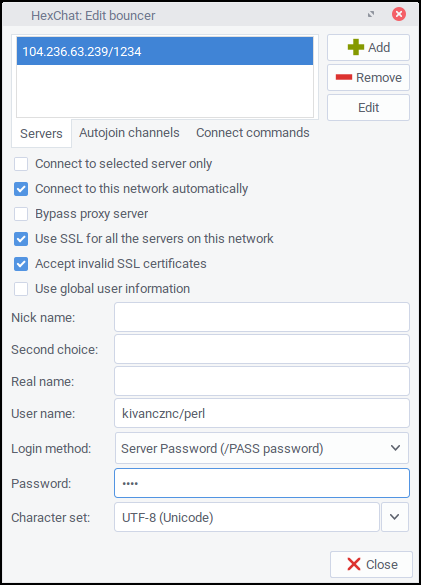 Hexchat configuration with bouncer