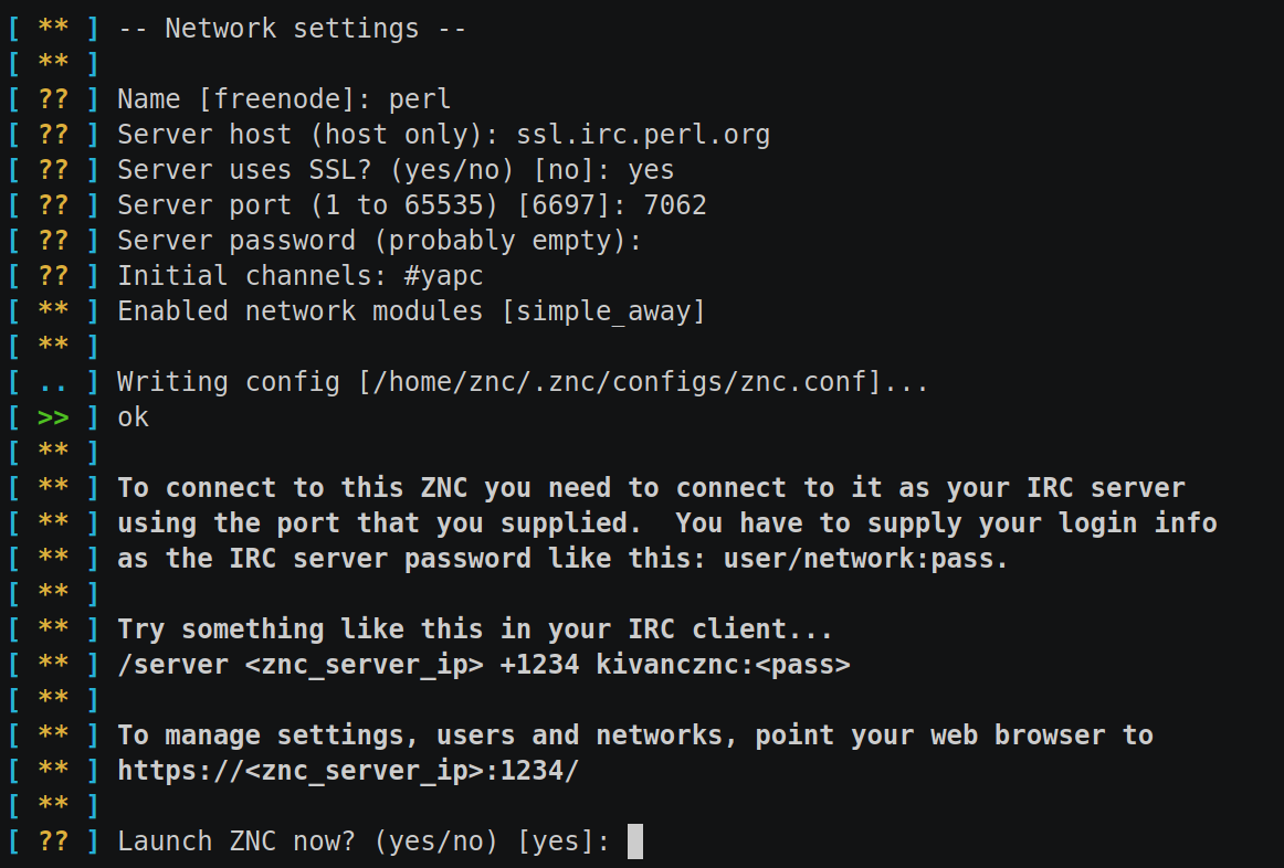 Second part of znc setup